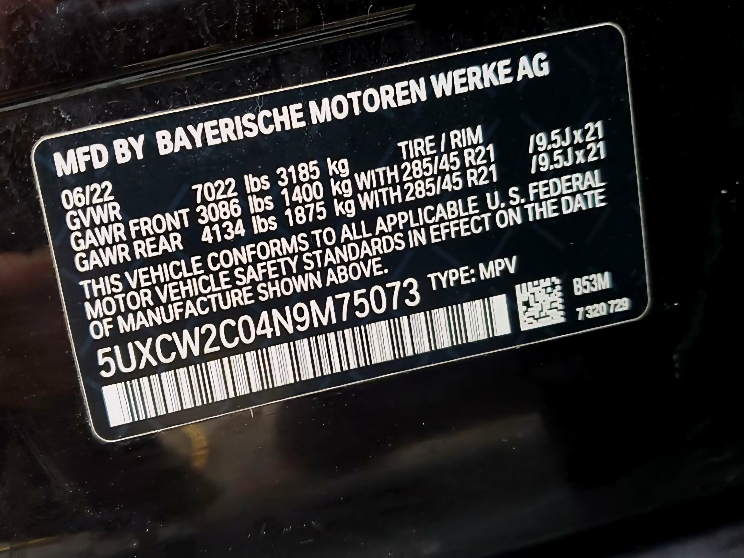 BMW X7 2022 BLACK/BROWN vin: 5UXCW2C04N9M75073